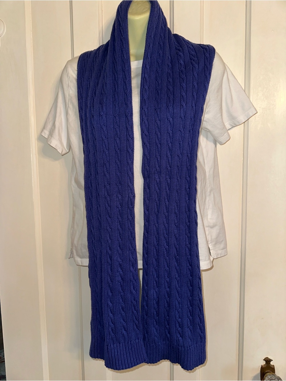 Denver Hayes Cable Knit Cotton Scarf in Royal Blue